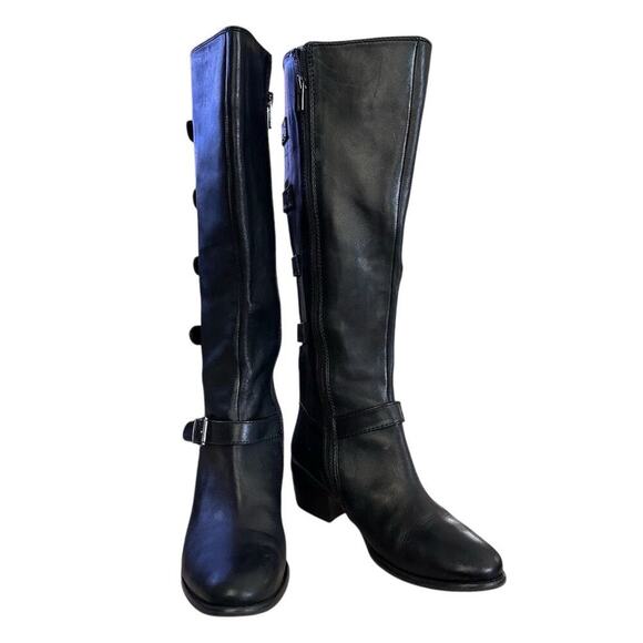 Arturo Chiang Black Riding Boots Knee High Buckle Strap Leather Women’s 7,5 - Picture 1 of 11
